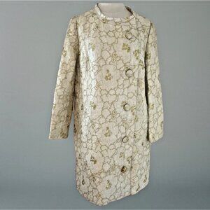 VTG 1960s Luxury Metallic Gold Cream Brocade Jackie O Duster Jacket Size M FLAWS